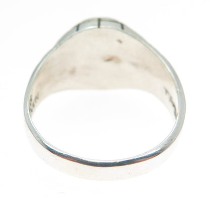 925 Sterling Silver Vintage Mexico Real Turquoise Spider Web Ring Size 12.25