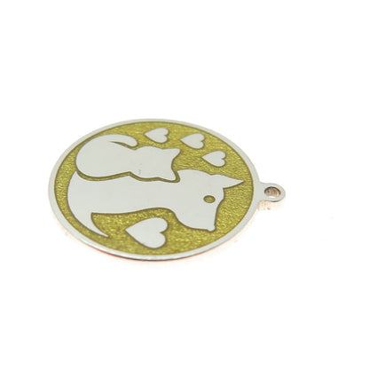 Tokemoti 925 Sterling Silver Yellow Enamel Cat Dog Round Tag Minimalist Pendant