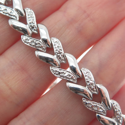 ROSS SIMONS 925 Sterling Silver Diamond Accent Herringbone Link Bracelet 7.25"