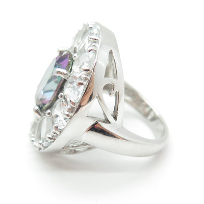 925 Sterling Silver Real Oval-Cut Mystic & White Topaz Ring Size 6.25