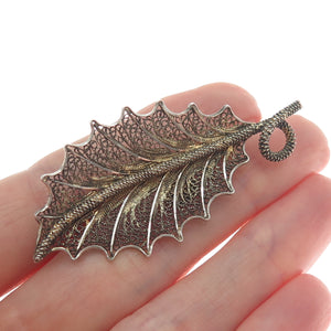 925 Sterling Silver Gold Plated Vintage Filigree Leaf Pin Brooch