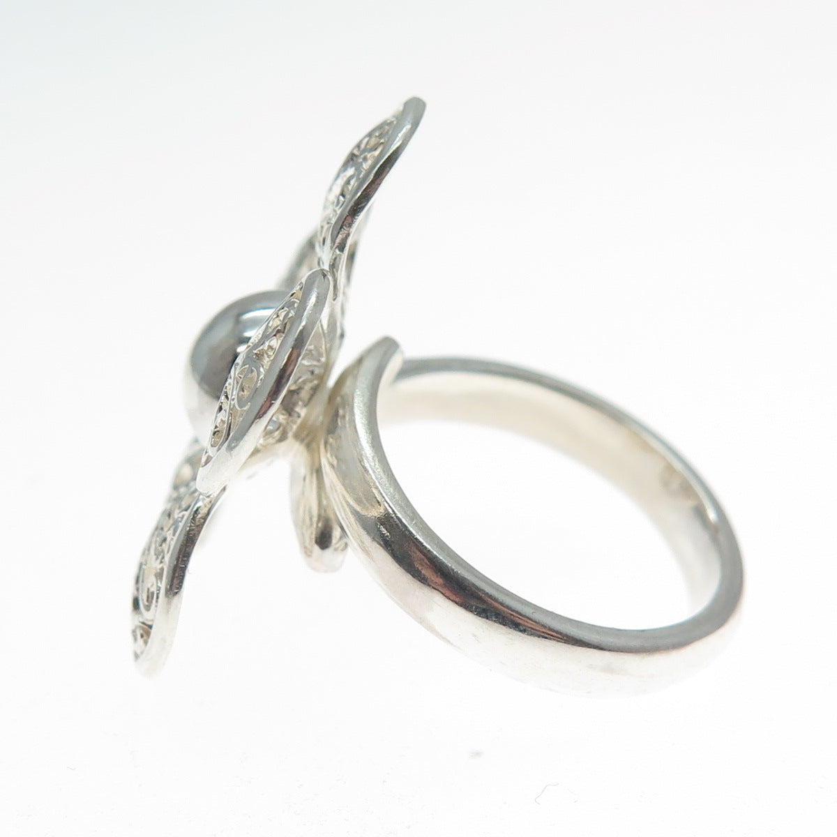 RIDER 950 Silver Vintage Flower Blossom Filigree Adjustable Ring Size 6.75