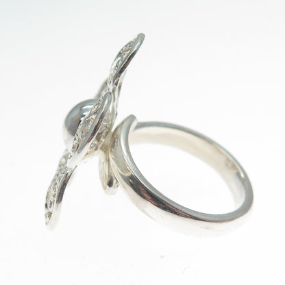 RIDER 950 Silver Vintage Flower Blossom Filigree Adjustable Ring Size 6.75