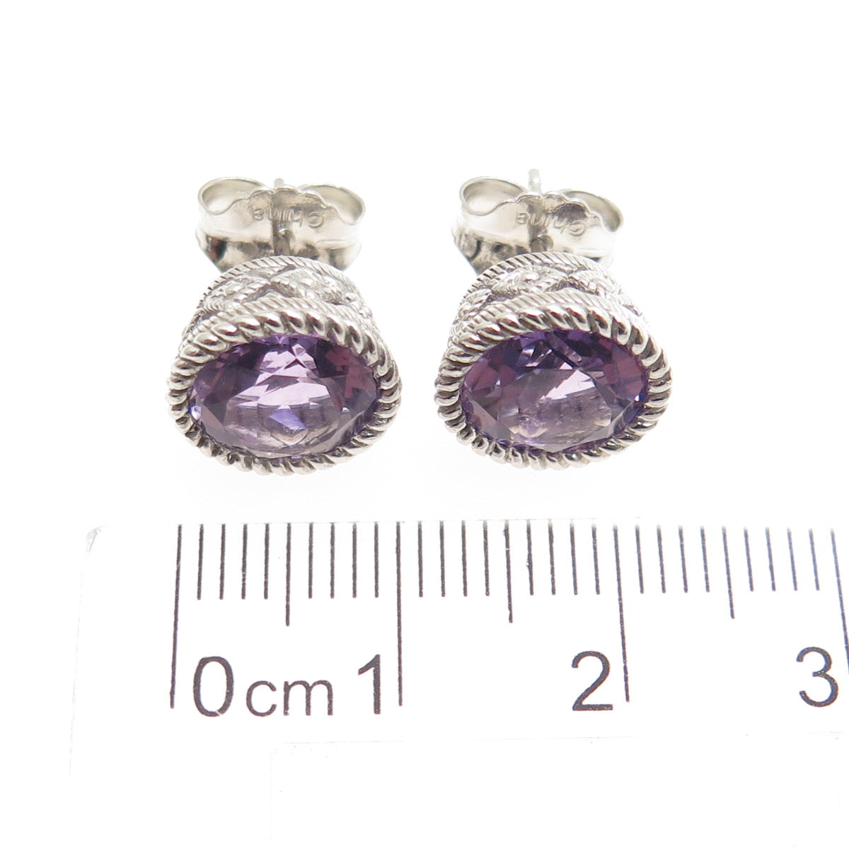 JUDITH RIPKA 925 Sterling Silver Real Amethyst Stud Earrings