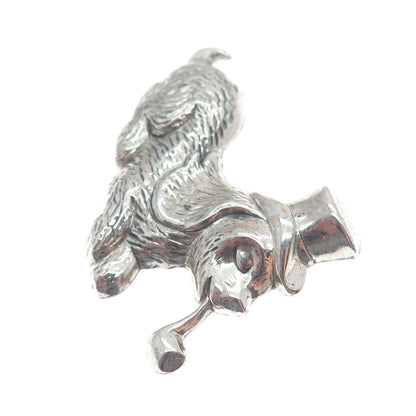 BEAU Sterling Silver Antique Art Deco Sherlock Holmes Dog Oxidized Pin Brooch