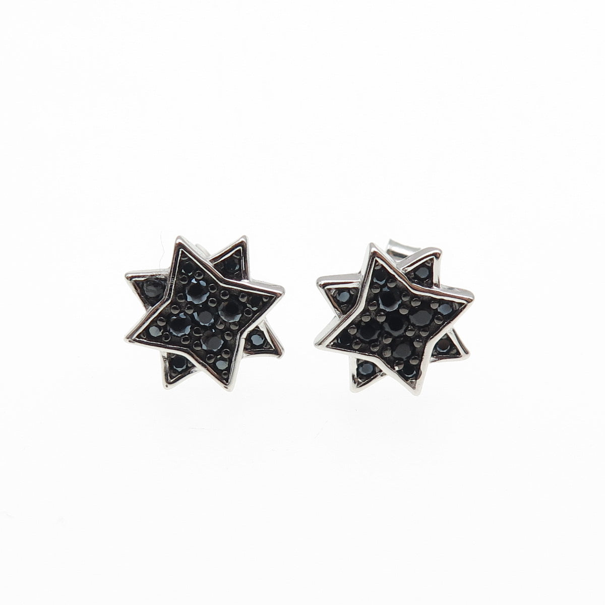 925 Sterling Silver Round-Cut Black C Z North Star Stud Earrings