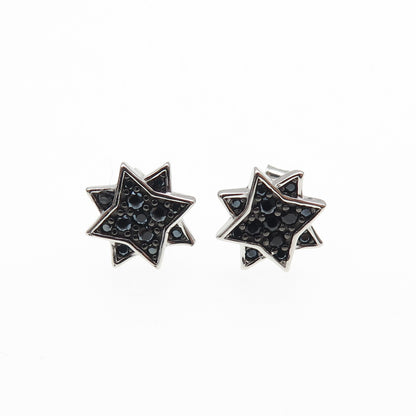 925 Sterling Silver Round-Cut Black C Z North Star Stud Earrings