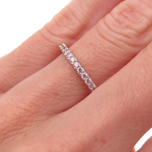 925 Sterling Silver Round-Cut Pink C Z Eternity All Around Band Ring Size 5
