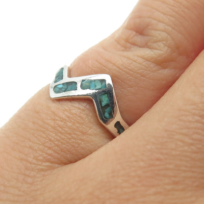 Old Pawn 925 Sterling Silver Southwestern Turquoise Inlay Zig Zag Ring Size 4.75