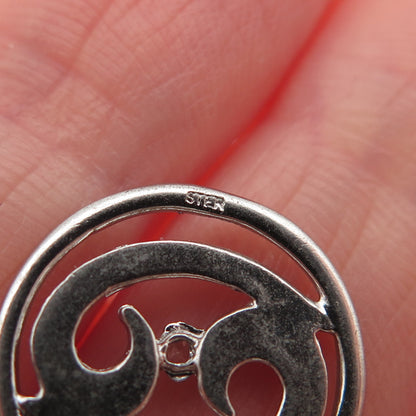 925 Sterling Silver Vintage Cancer Zodiac Sign Oxidized 3D Mini Charm Pendant