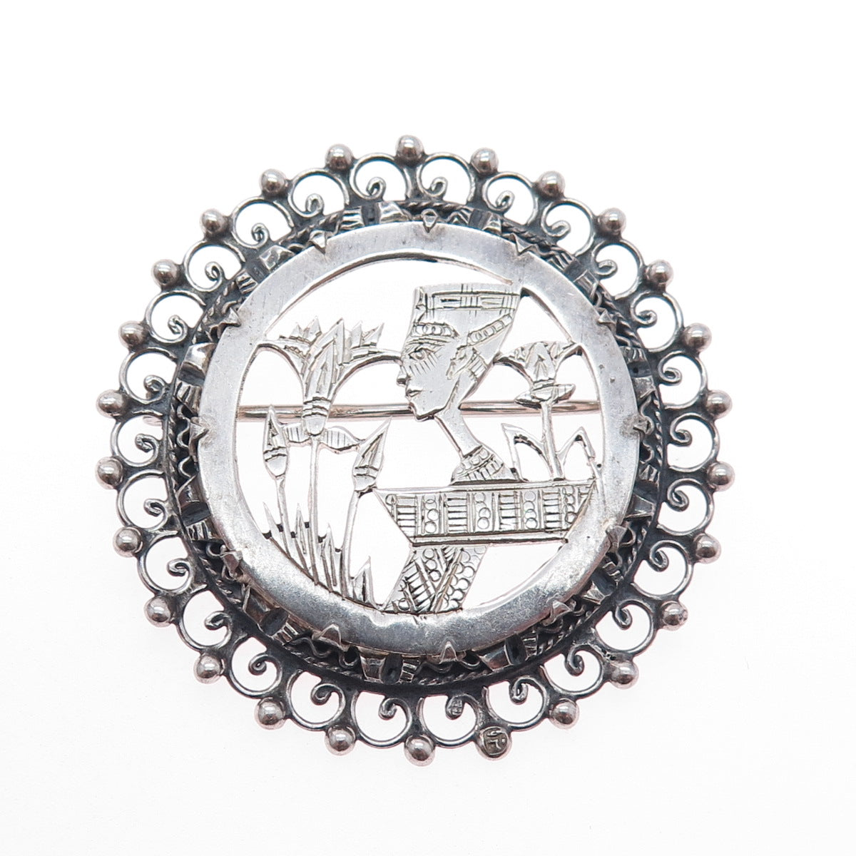 800 Silver Vintage Egypt Storyteller Pharaoh Oxidized Pin Brooch