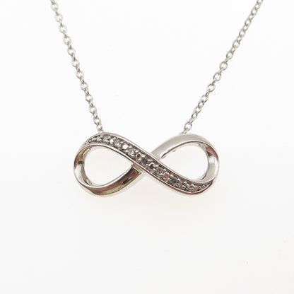 925 Sterling Silver Real Round-Cut Diamond Infinity Cable Chain Necklace 18"