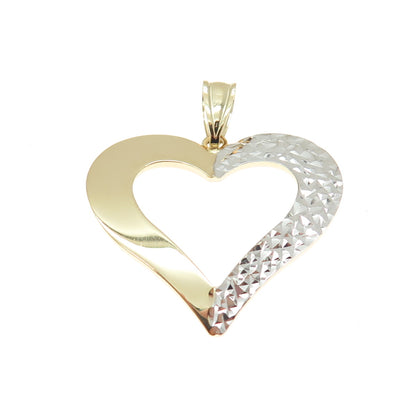 14K Yellow & White Gold Diamond-Cut Heart Minimalist Charm Pendant