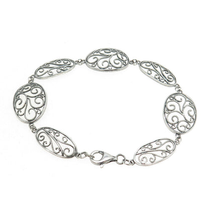 925 Sterling Silver Vintage Modernist Ornate Bracelet 7.25"