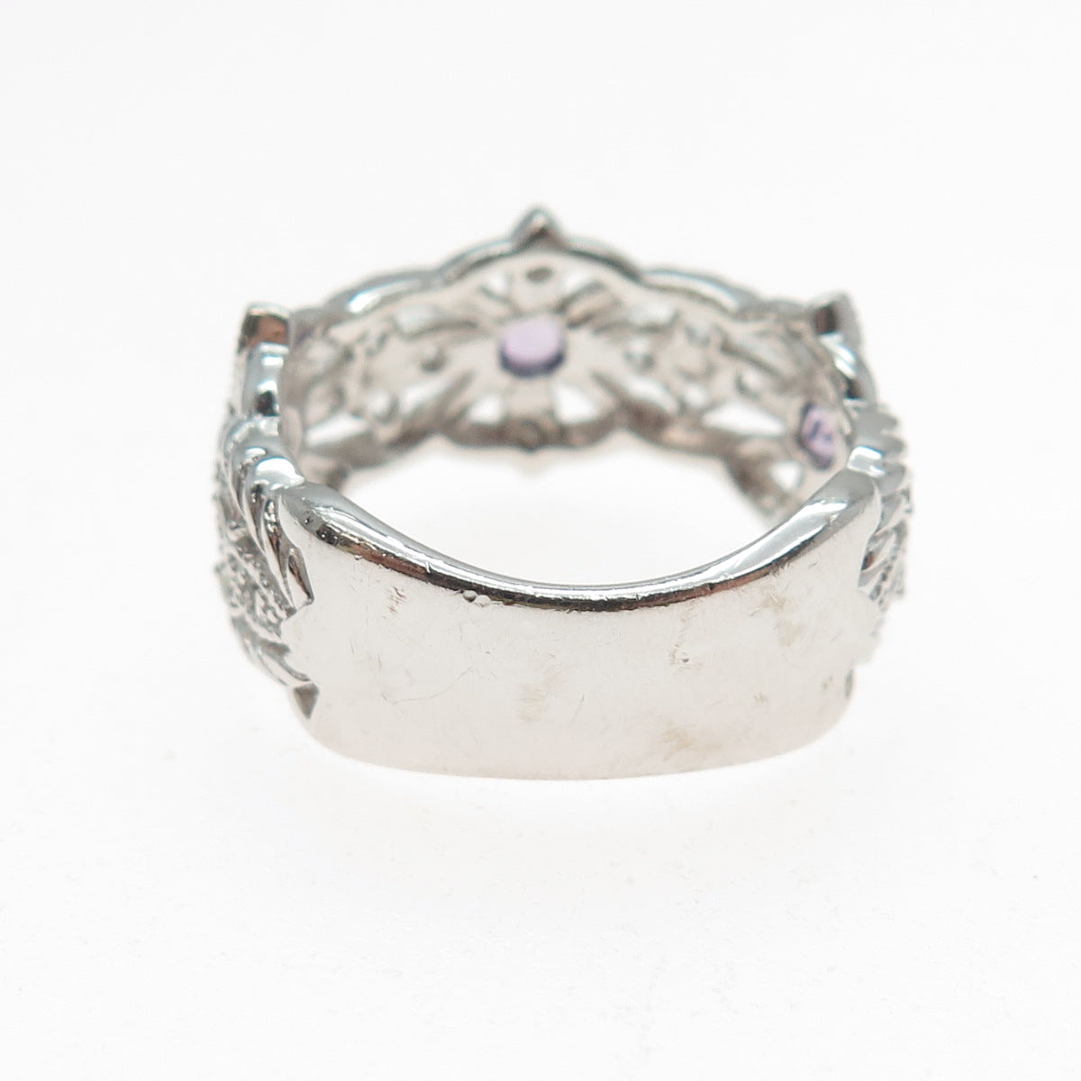 LENOX 925 Sterling Silver Vintage Real Amethyst & White Topaz Ring Size 9.25