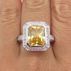 925 Sterling Silver Canary & Pink C Z Bohemian Ring Size 9