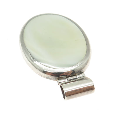 ATI 925 Sterling Silver Vintage Mexico Real Mother-of-Pearl Oval Slide Pendant