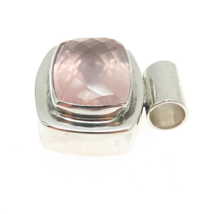 MIKE SMITH 925 Sterling Silver Vintage Real Rose Quartz Slide Pendant