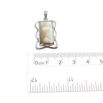 925 Sterling Silver Vintage Real Mother-of-Pearl Charm Pendant