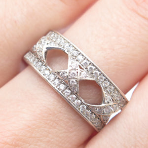 SILVIO HIDALGO 925 Sterling Silver Round-Cut Shaped C Z X Link Ring Size 10.25
