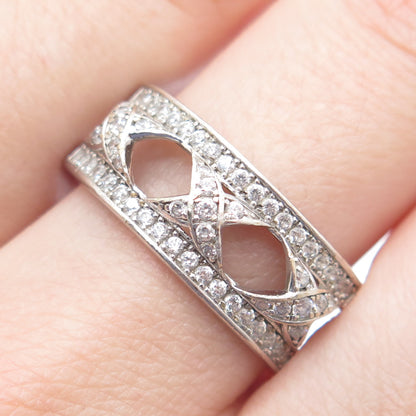 SILVIO HIDALGO 925 Sterling Silver Round-Cut Shaped C Z X Link Ring Size 10.25