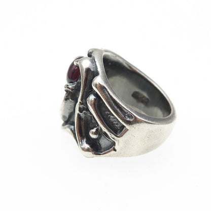 925 Sterling Silver Vintage Real Tourmaline Modernist Oxidized Ring Size 6.25