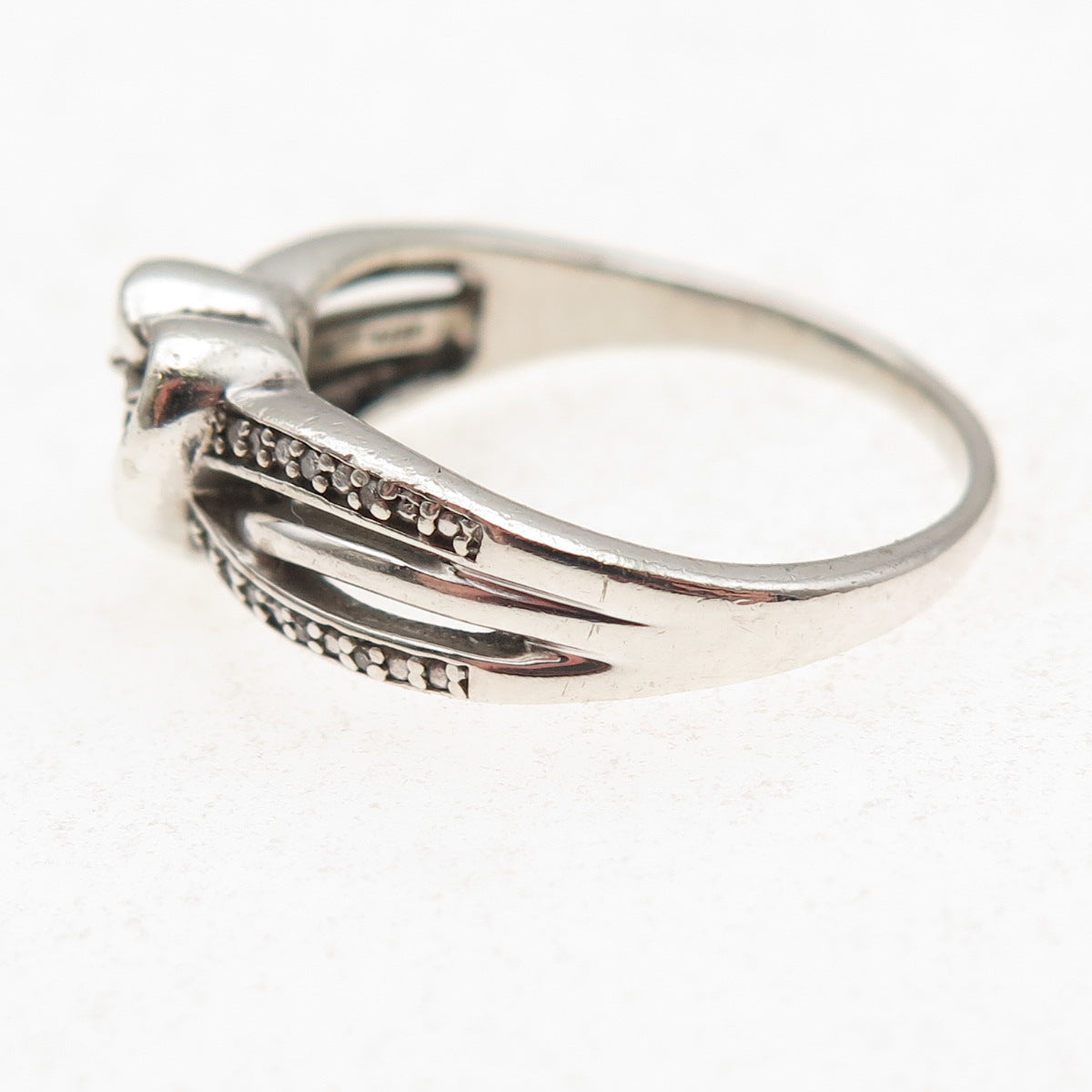 925 Sterling Silver Real Round-Cut Diamond Heart Ring Size 9