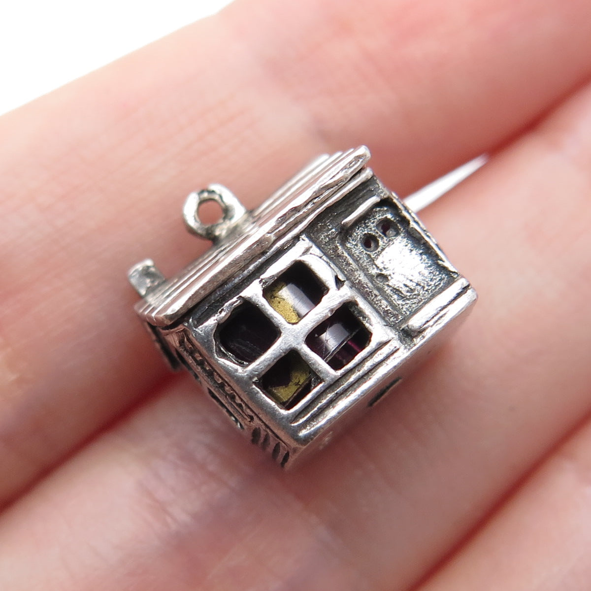 925 Sterling Silver Vintage Old House Oxidized Minimalist 3D Charm Pendant