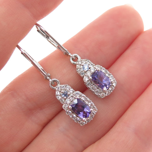 CHUCK CLEMENCY 925 Sterling Silver Real Amethyst & White Topaz Dangle Earrings