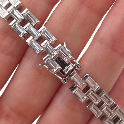 925 Sterling Silver Emerald-Cut C Z Bracelet 8"