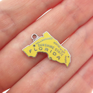 GRIFFITH & SONS CO. 925 Sterling Silver Vintage Enamel Florida Map Mini Pendant