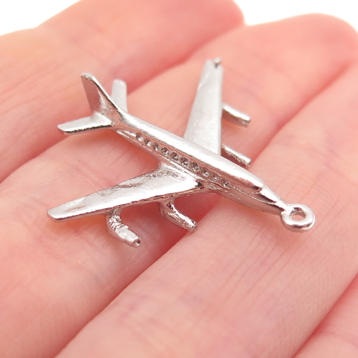 925 Sterling Silver Vintage Airplane 3D Charm Pendant