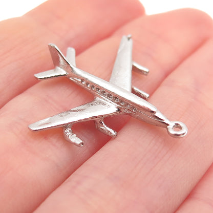 925 Sterling Silver Vintage Airplane 3D Charm Pendant