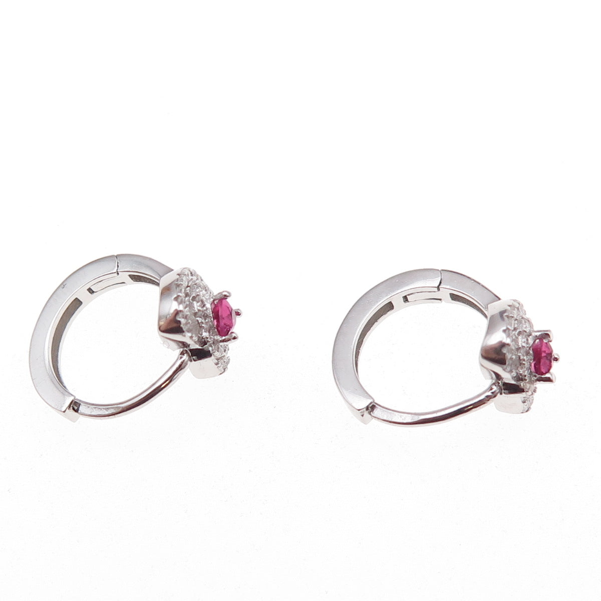 925 Sterling Silver Pink & White C Z Hoop Earrings