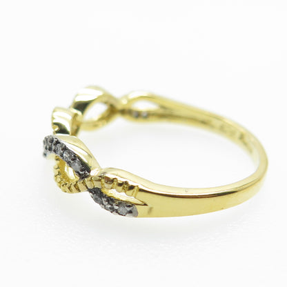 925 Sterling Silver Gold Plated Real White Diamond Infinity Ring Size 7.25