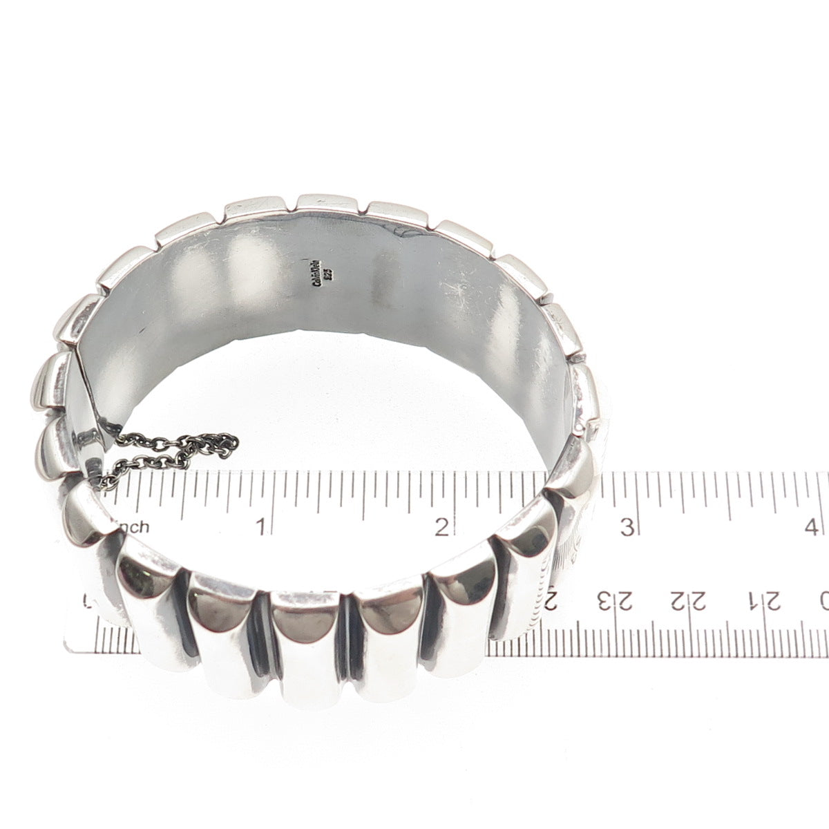 Calvin Klein Sterling Silver Vintage Heavy 99.6g Ribbed Bangle Bracelet 7.25"