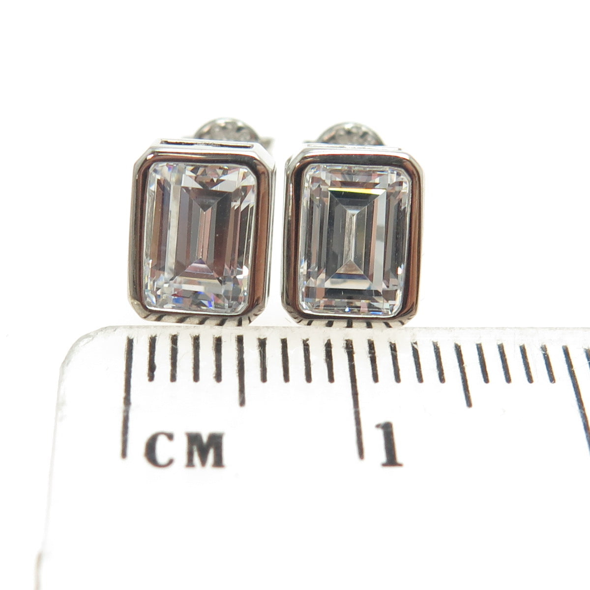 925 Sterling Silver Emerald-Cut Shaped C Z Stud Earrings