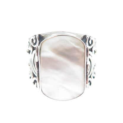 950 Silver Vintage Real Mother-of-Pearl Modernist Spiral Ring Size 8.25