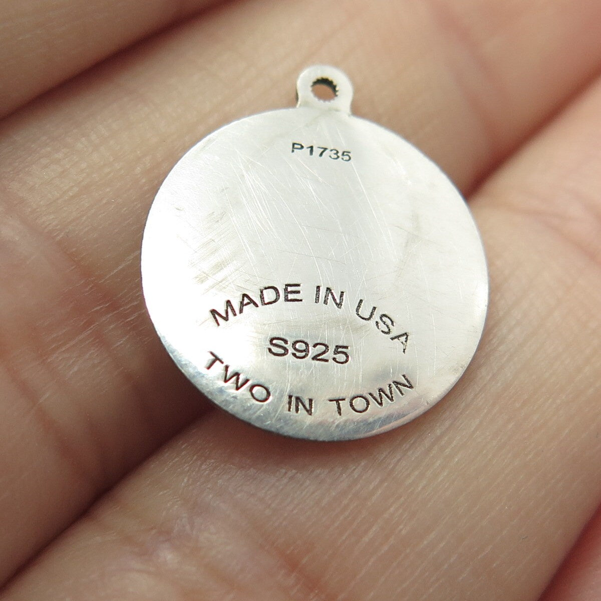 925 Sterling Silver USA Two In Town Wolf Charm Pendant