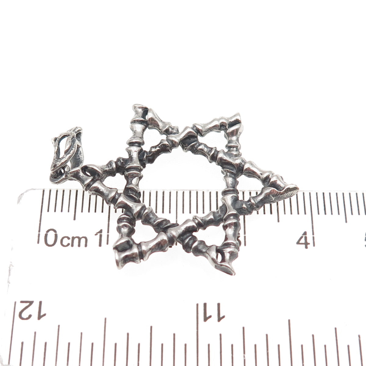 925 Sterling Silver Vintage Star of David Bamboo Oxidized Charm Pendant