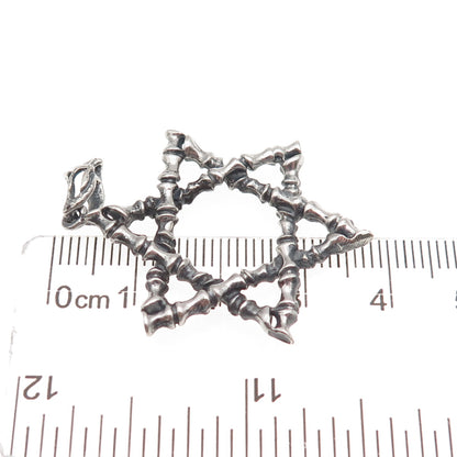 925 Sterling Silver Vintage Star of David Bamboo Oxidized Charm Pendant