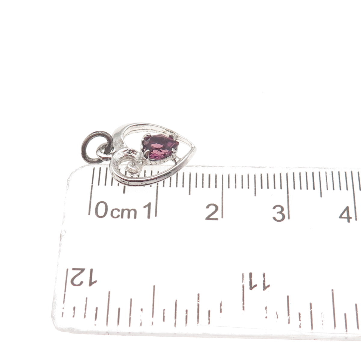 925 Sterling Silver Vintage Purple Rhinestone Heart Mini Charm Pendant