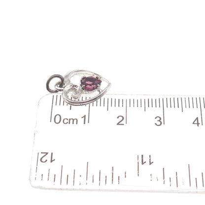 925 Sterling Silver Vintage Purple Rhinestone Heart Mini Charm Pendant