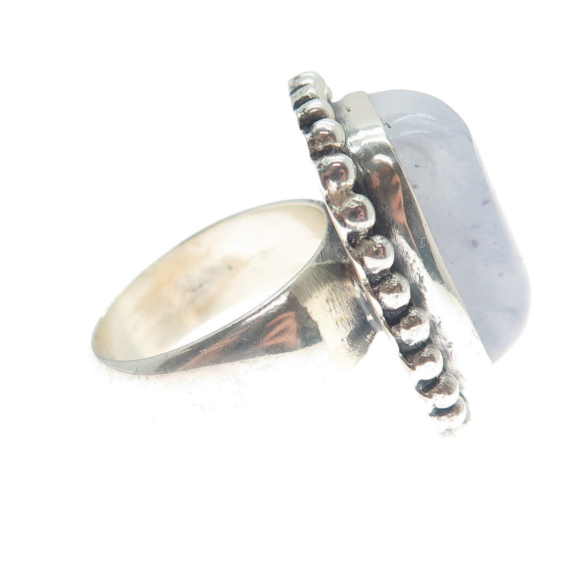 925 Sterling Silver Vintage Real Quartz Beaded Oxidized Ring Size 8.5