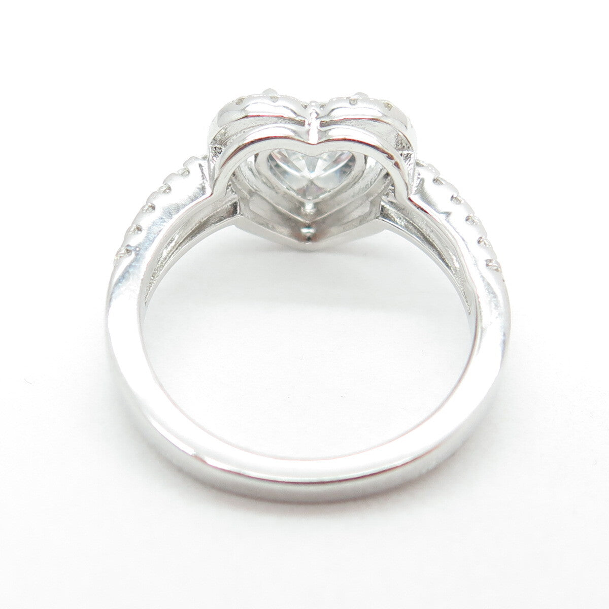 925 Sterling Silver Round & Heart-Cut C Z Promise Ring Size 5