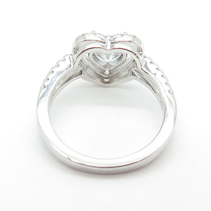 925 Sterling Silver Round & Heart-Cut C Z Promise Ring Size 5