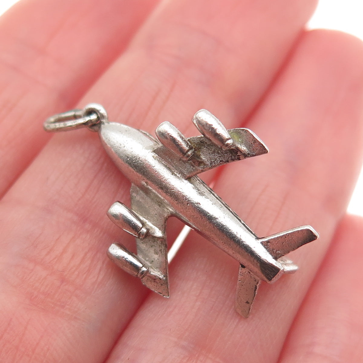 925 Sterling Silver Vintage Airplane 3D Charm Pendant