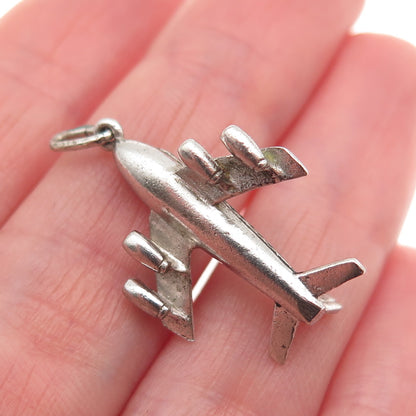 925 Sterling Silver Vintage Airplane 3D Charm Pendant