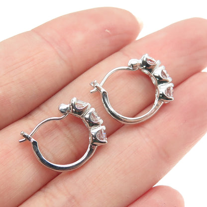 925 Sterling Silver Round-Cut C Z Hoop Earrings