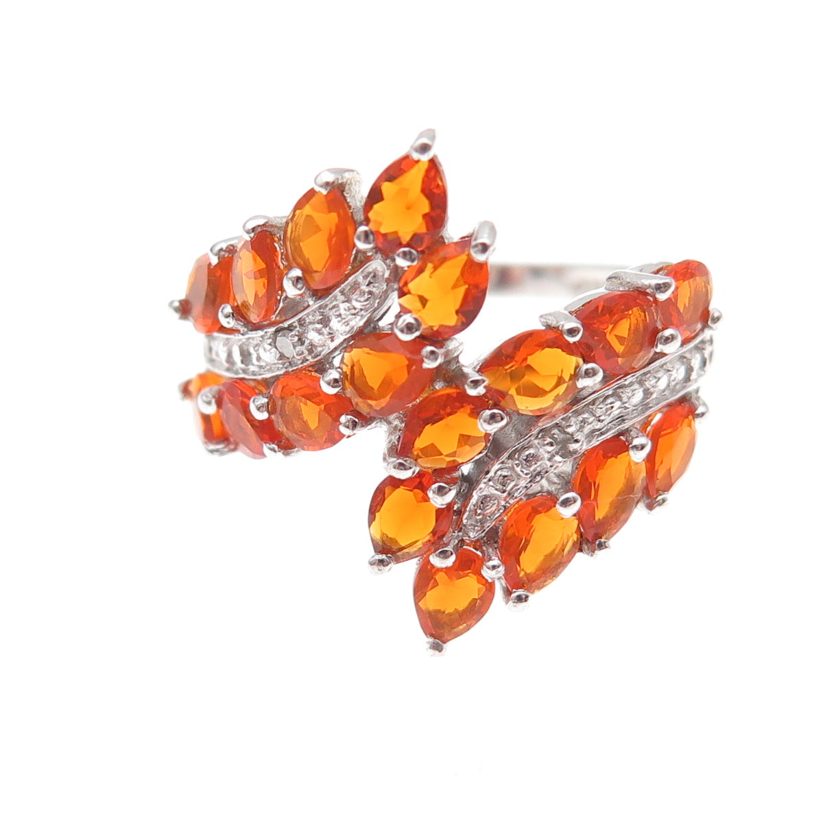 Chuck Clemency 925 Sterling Silver Real Diamond & Fire Opal Bypass Ring Size 8